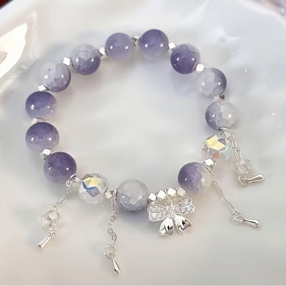 2pc Charming Pink and Purple Beaded Bracelet Set - Picture 2 of 4